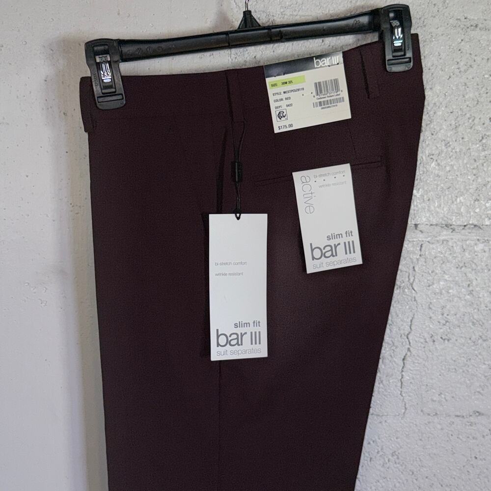 Bar III Men S Slim-Fit Wool Blend Stretch Dress Pants Berry Red 30x32 $175